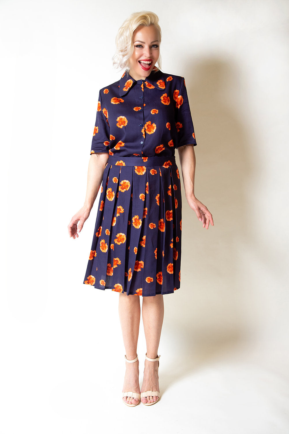 Floral Printed Pleated Skirt Cotton