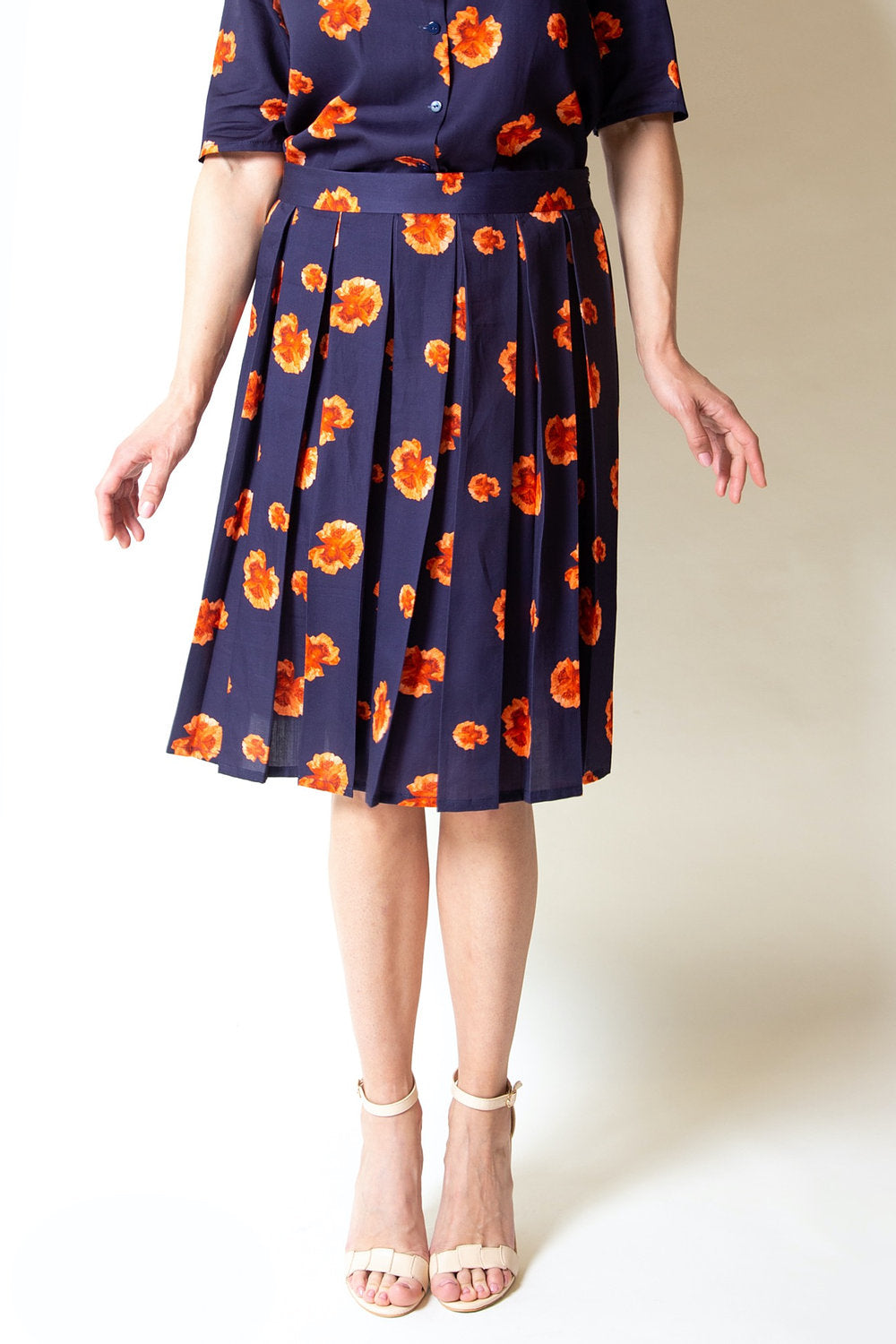 Cotton Floral Printed Pleated Skirt