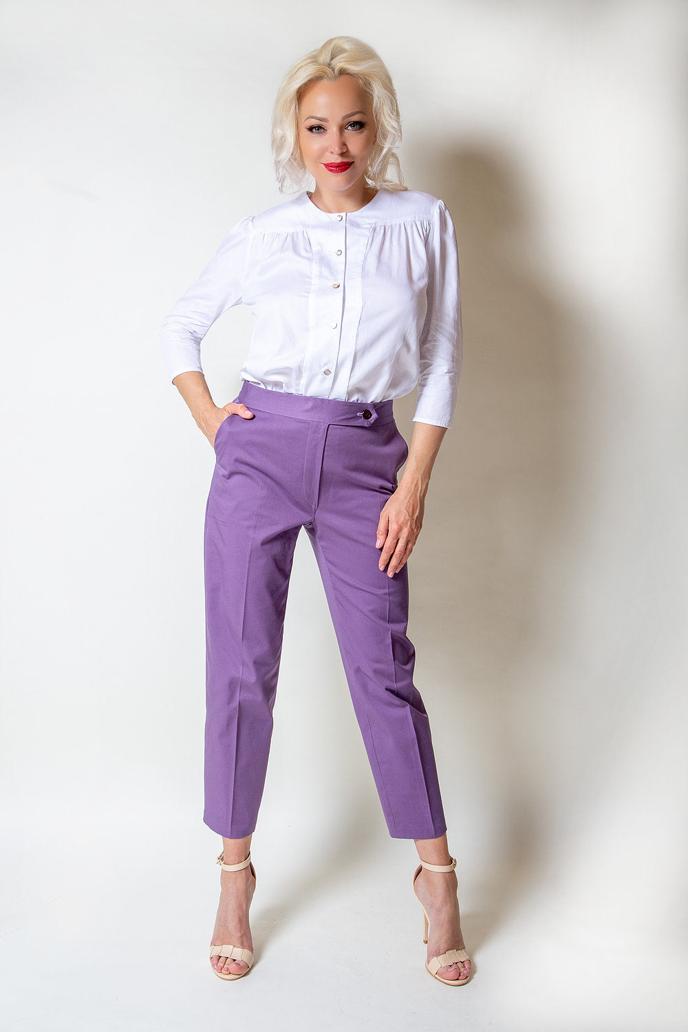 Mauve Cotton Trousers -Moda de la Maria.