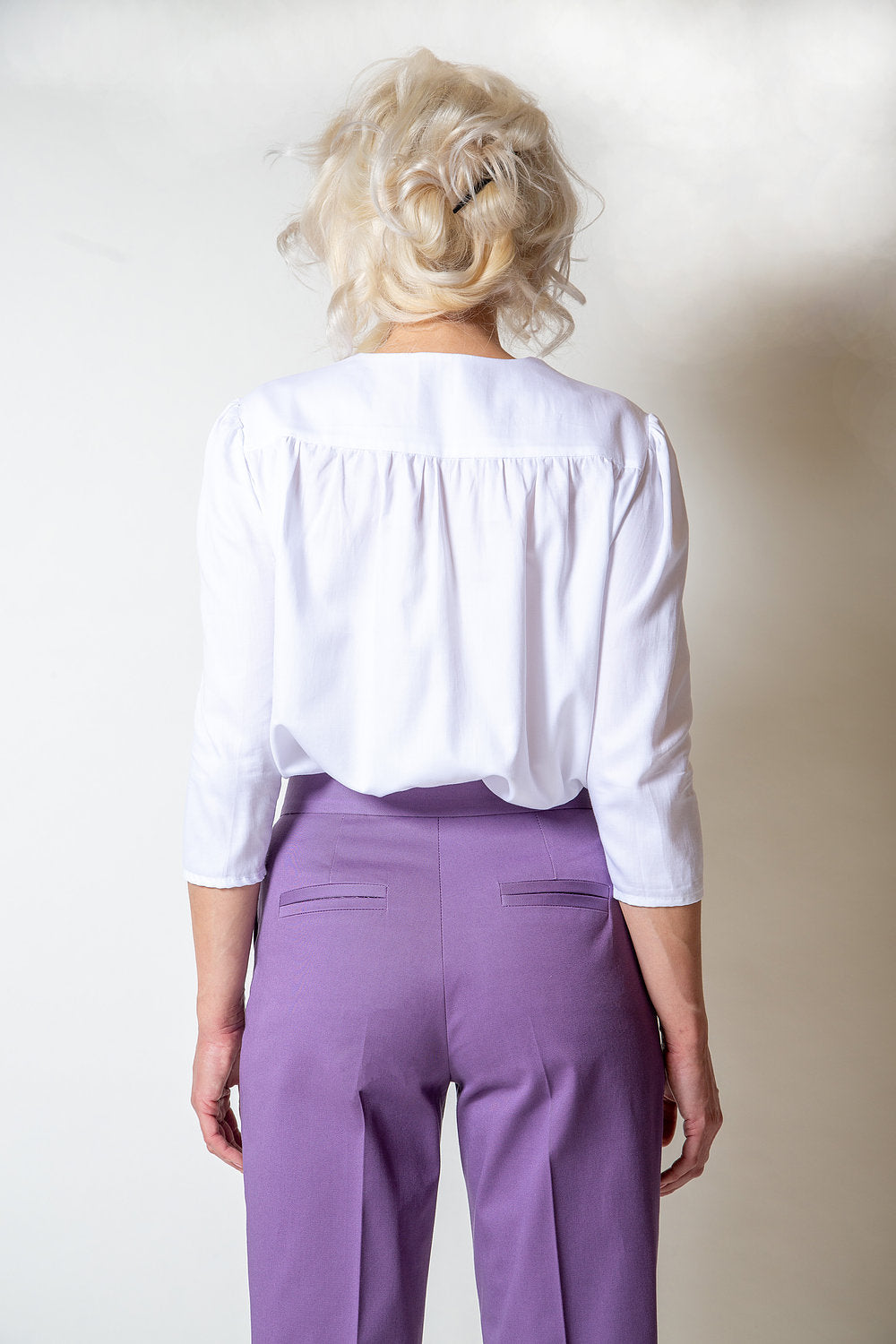 Mauve Cotton Trousers -Moda de la Maria.