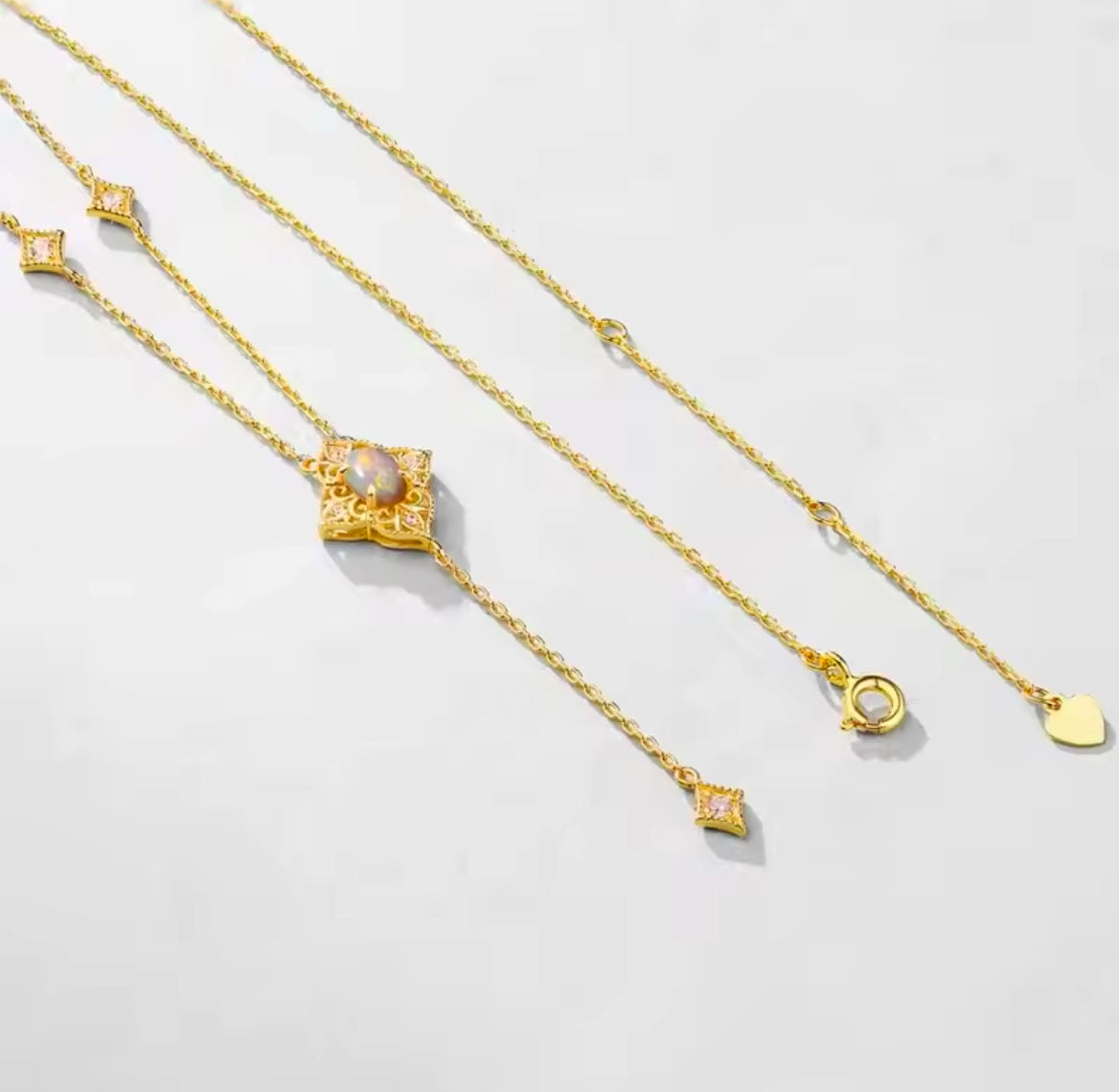 Opal Necklace 18K Gold Plated 925 Silver Sterling - Moda de la Maria.