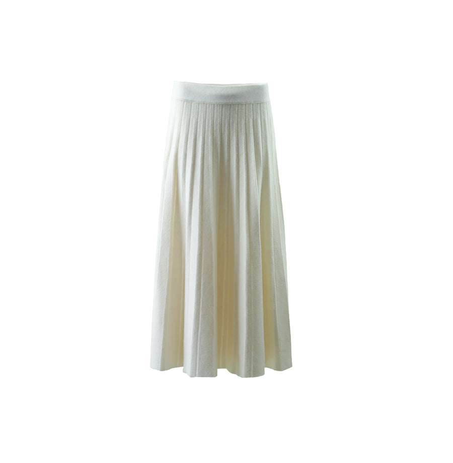 Luxury organic cashmere skirt displayed flat, highlighting the lightweight yet substantial knit.