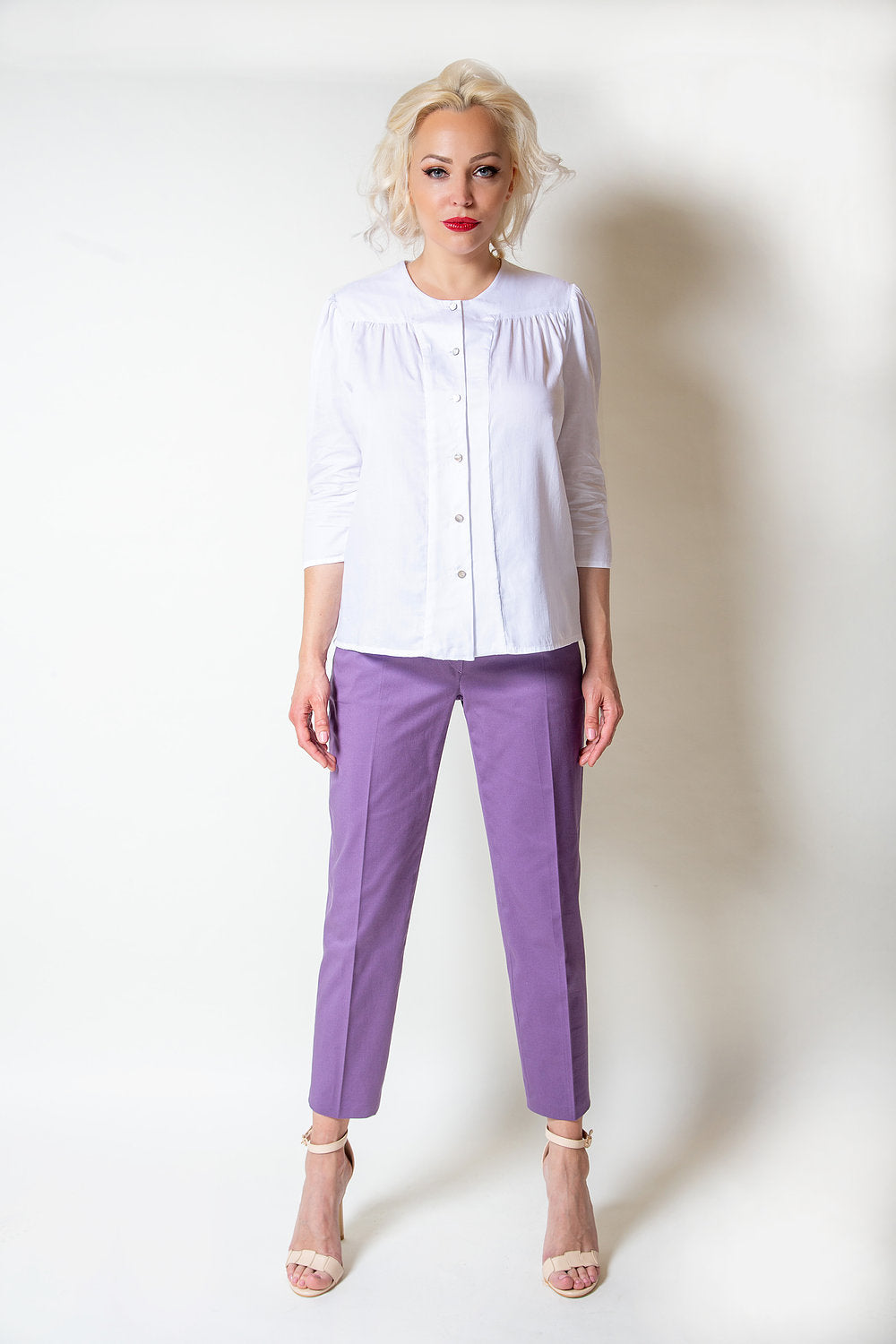 Mauve Cotton Trousers -Moda de la Maria.