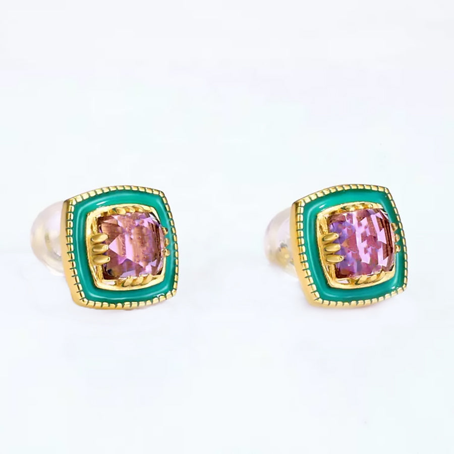 Enamel Amethyst Gold Earrings
