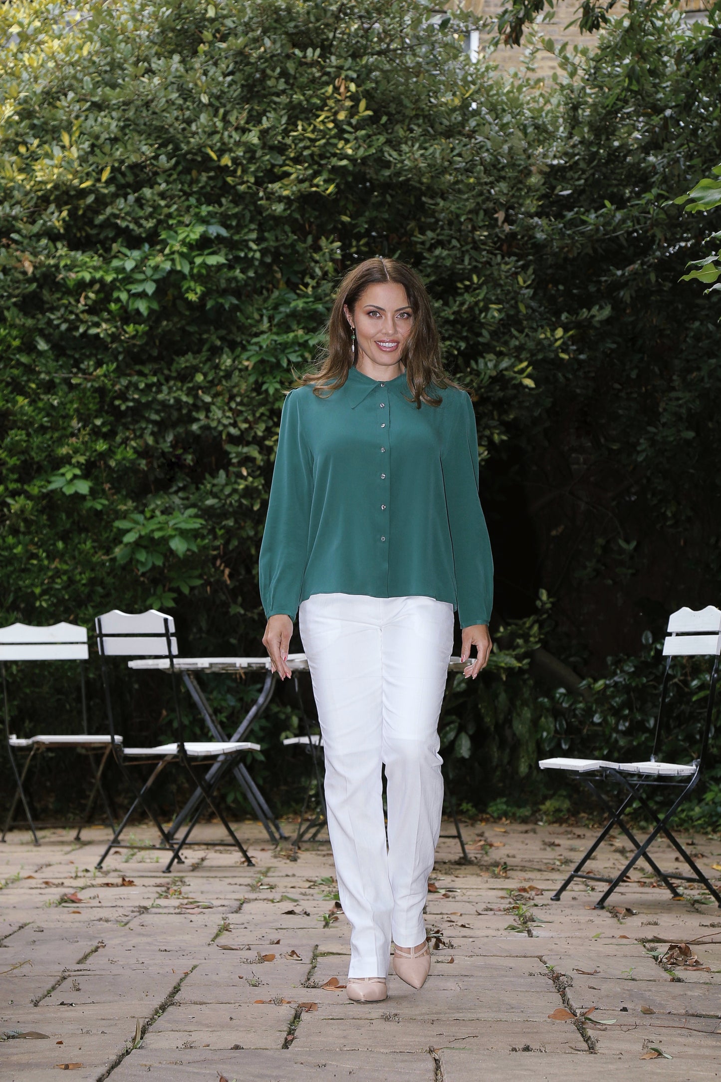 Green & Soft Pink Silk Blouse