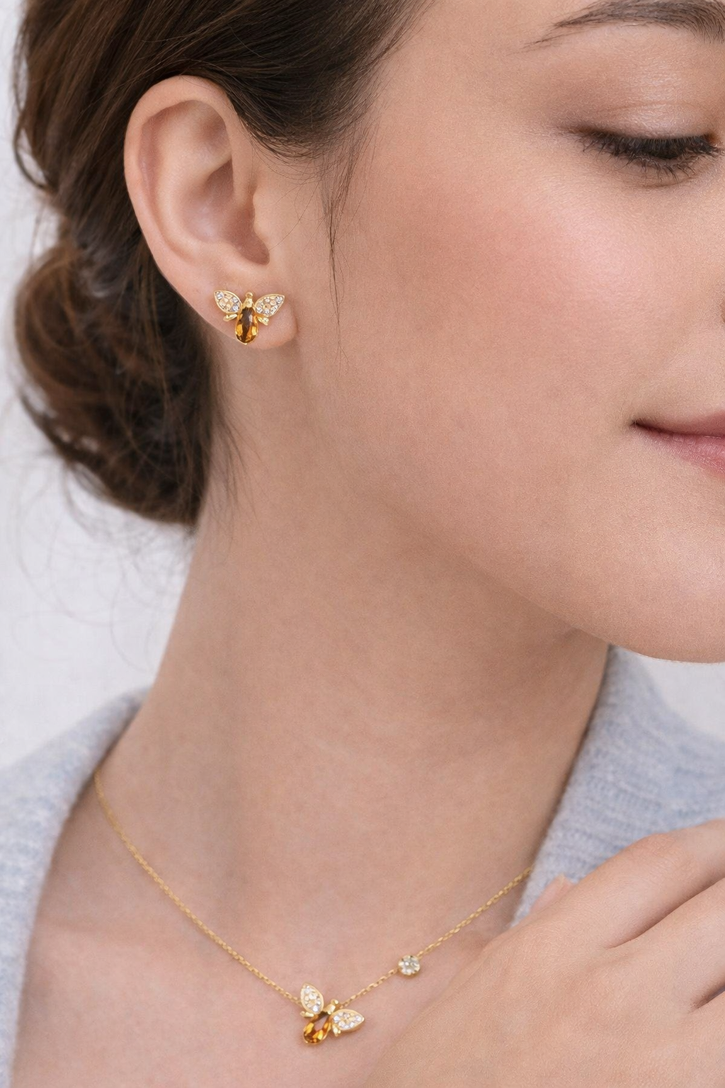 Handcrafted bee shaped citrine charm bracelet in gold plated sterling silver jewellery”