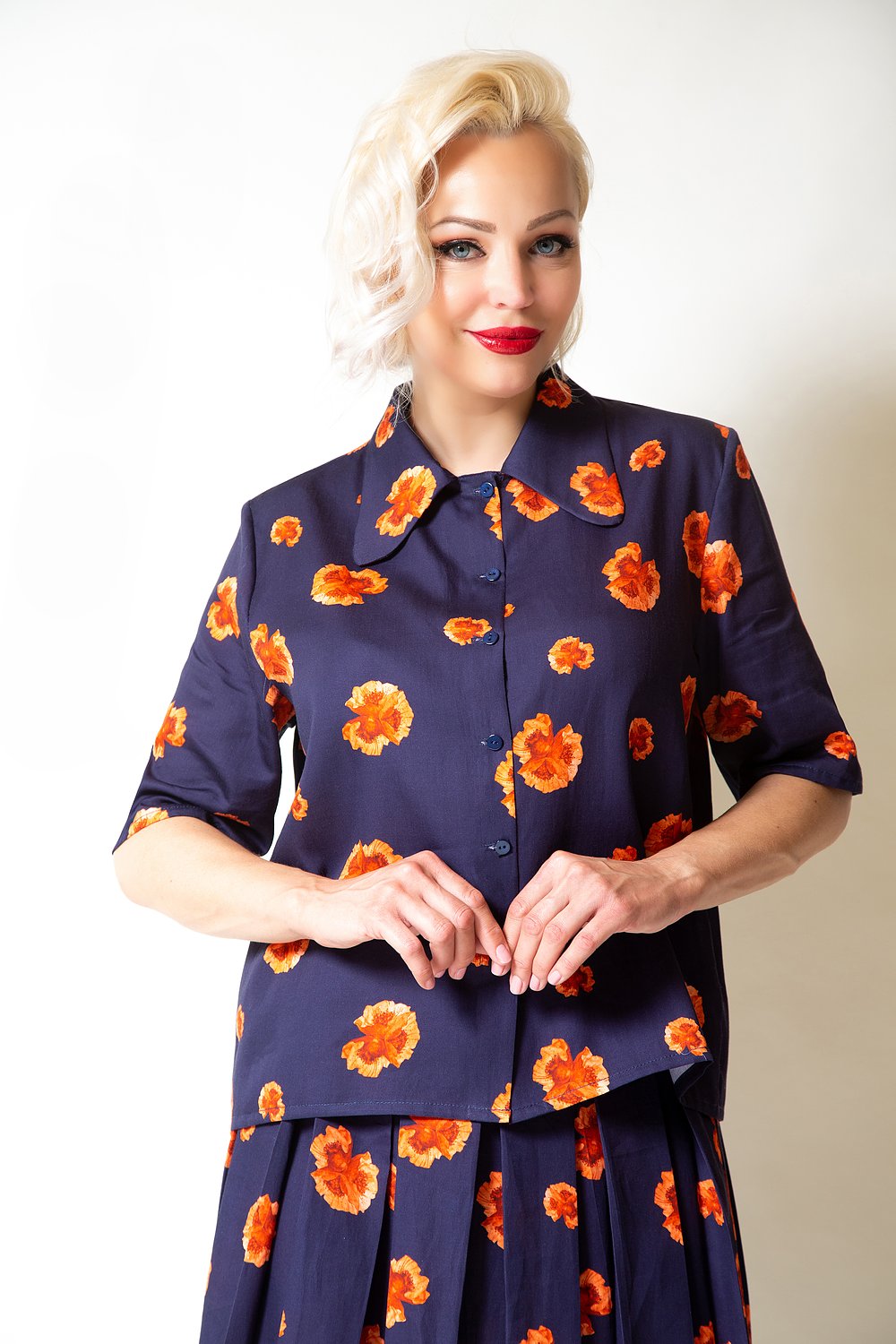 Navy Floral Prints Blouse Luxury 