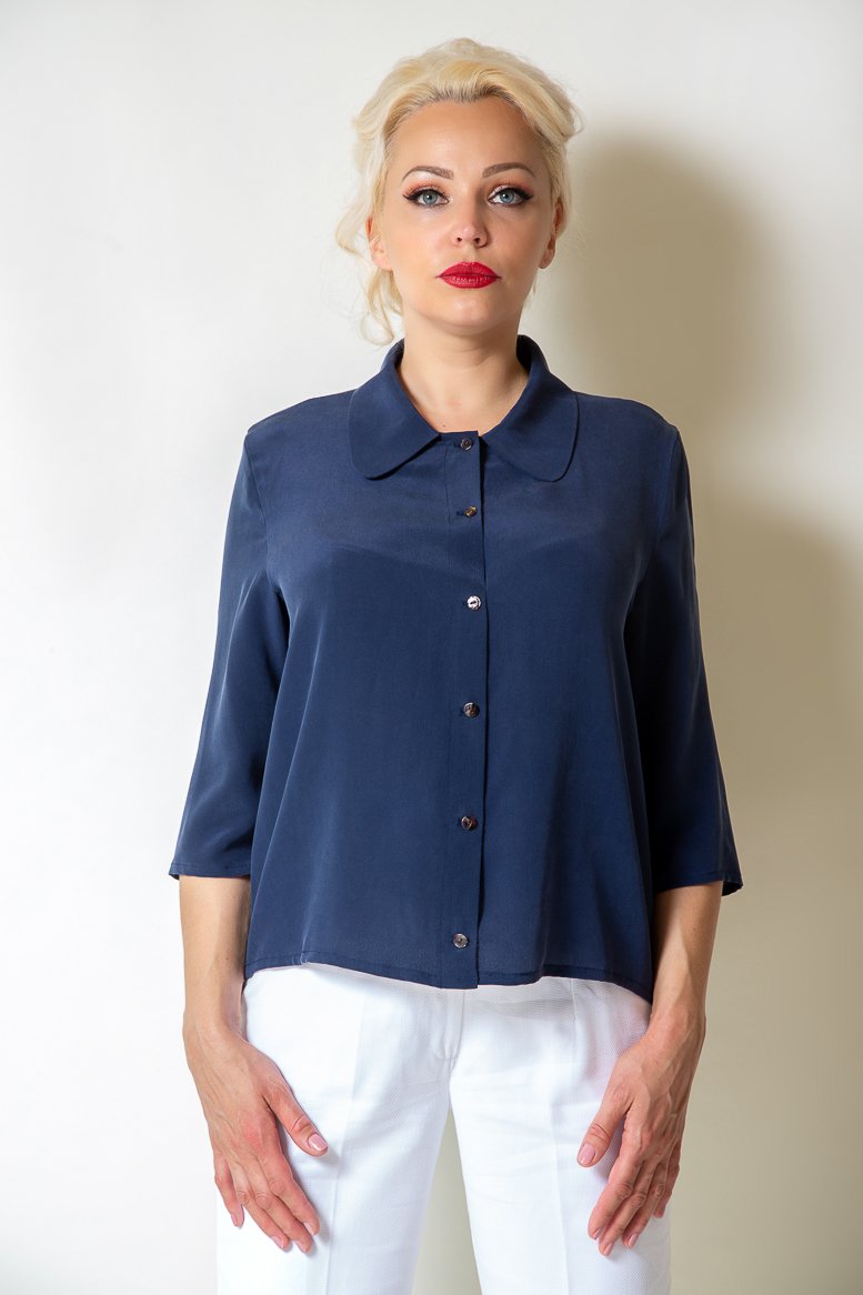Luxury Navy Silk Blouse