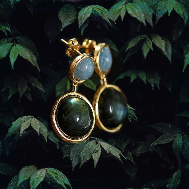 Gold Blue Labradorite Earrings