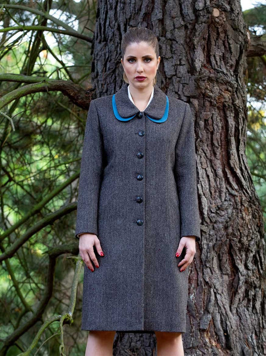 Silver Brown Organic Tweed Wool Coat
