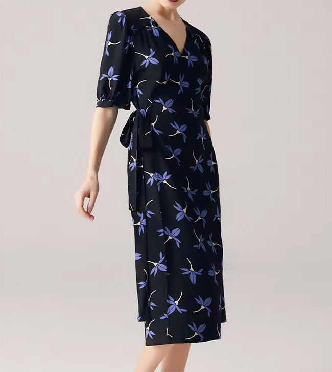 Wrap Silk Dress floral printed 