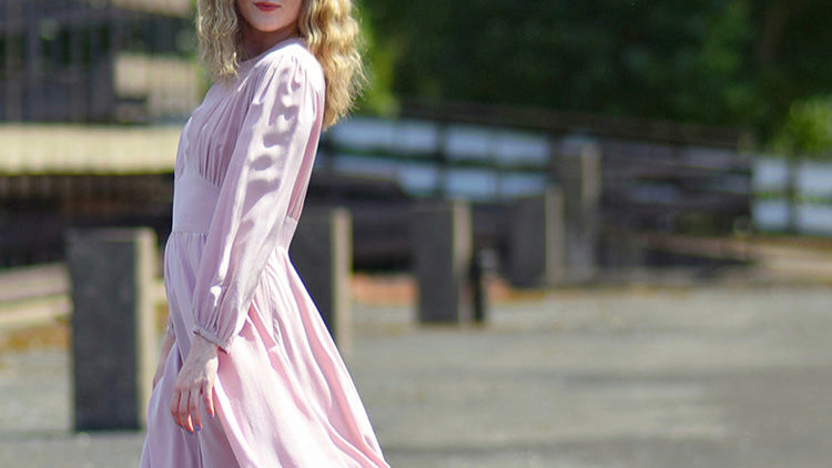 Long Sleeve Fine Silk Dress Hand Crafted 