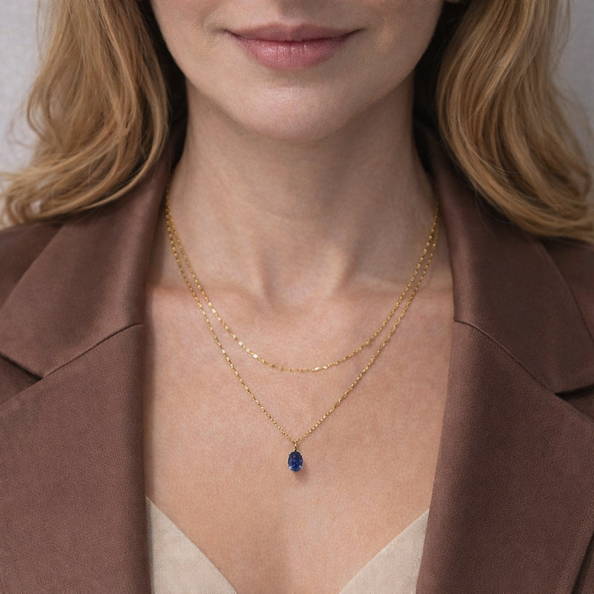 Handcrafted blue sapphire gemstone necklace in sterling silver with 18k gold plating