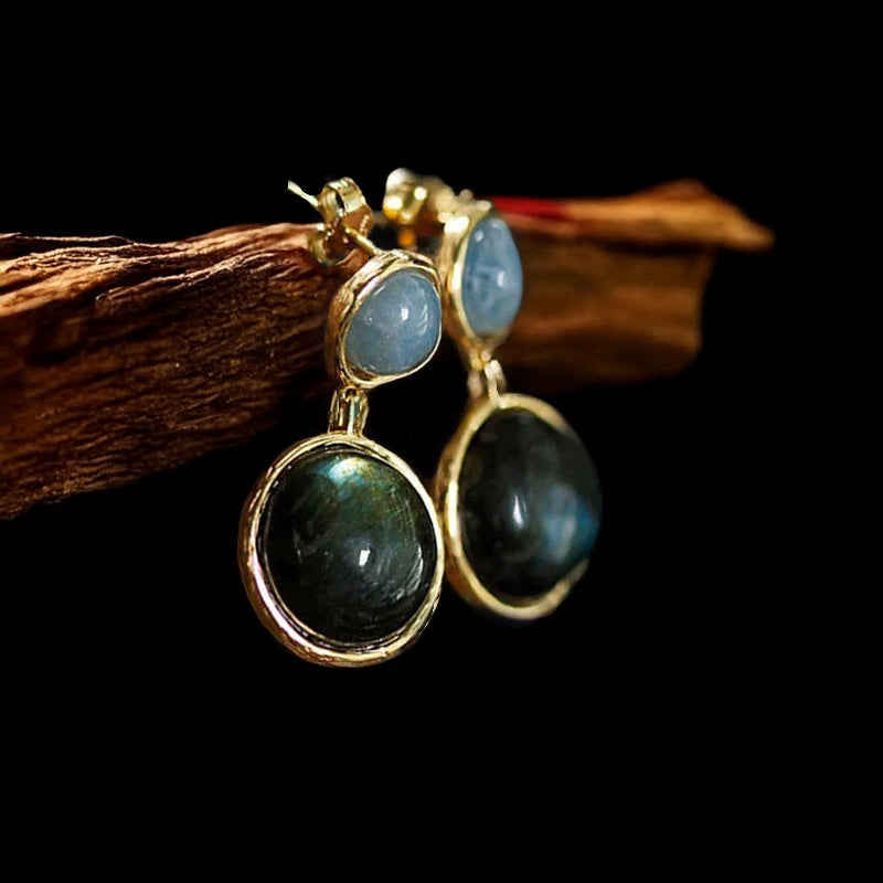 Gold-plated sterling silver earrings with blue labradorite gemstones