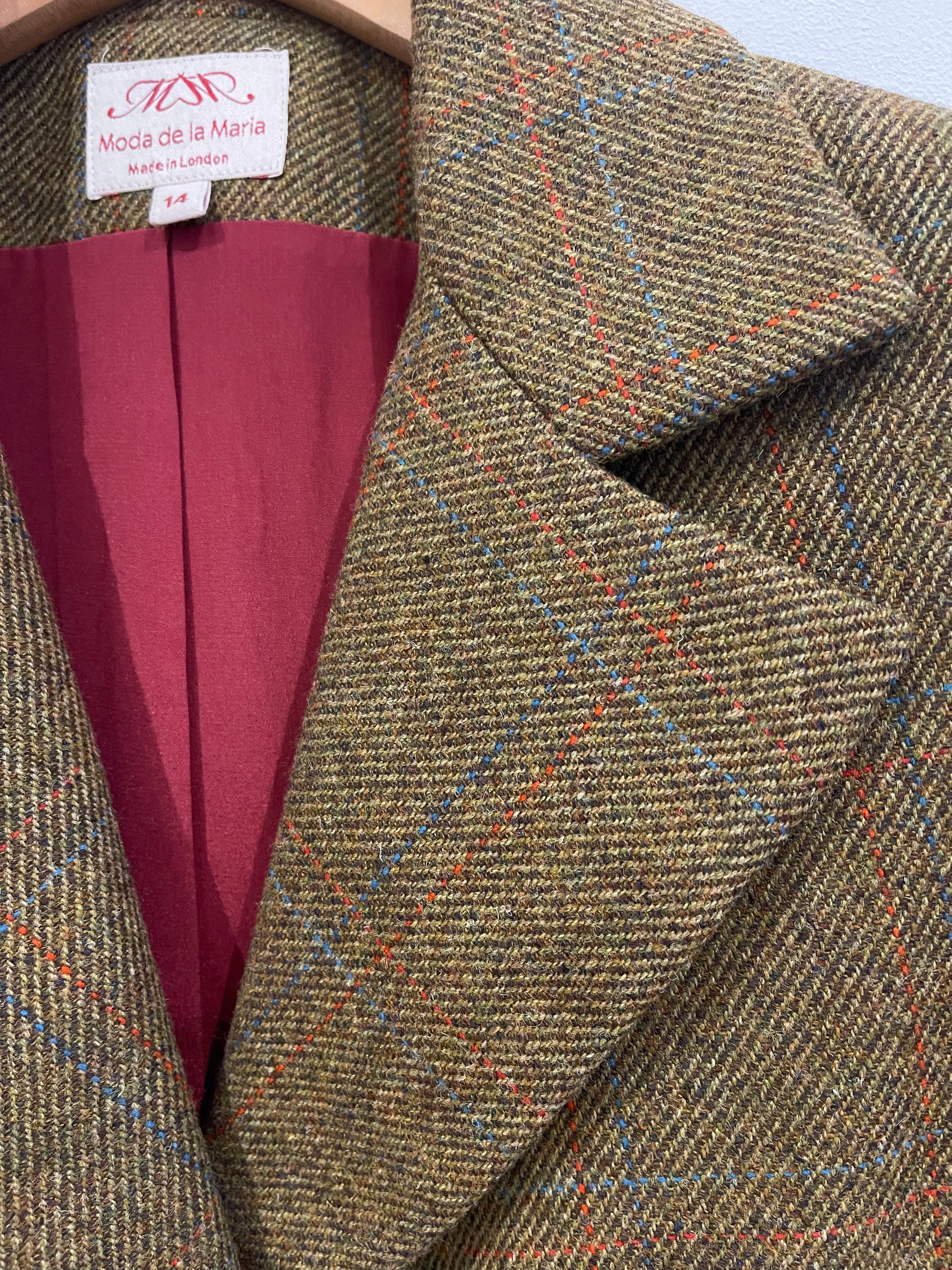 Tweed Wool Jacket | Handcrafted with Red Silk Lining | MDLM