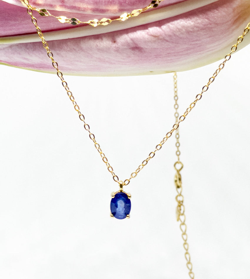 Blue sapphire pendant necklace 18K gold plated sterling silver delicate gemstone necklace – Moda de la Maria