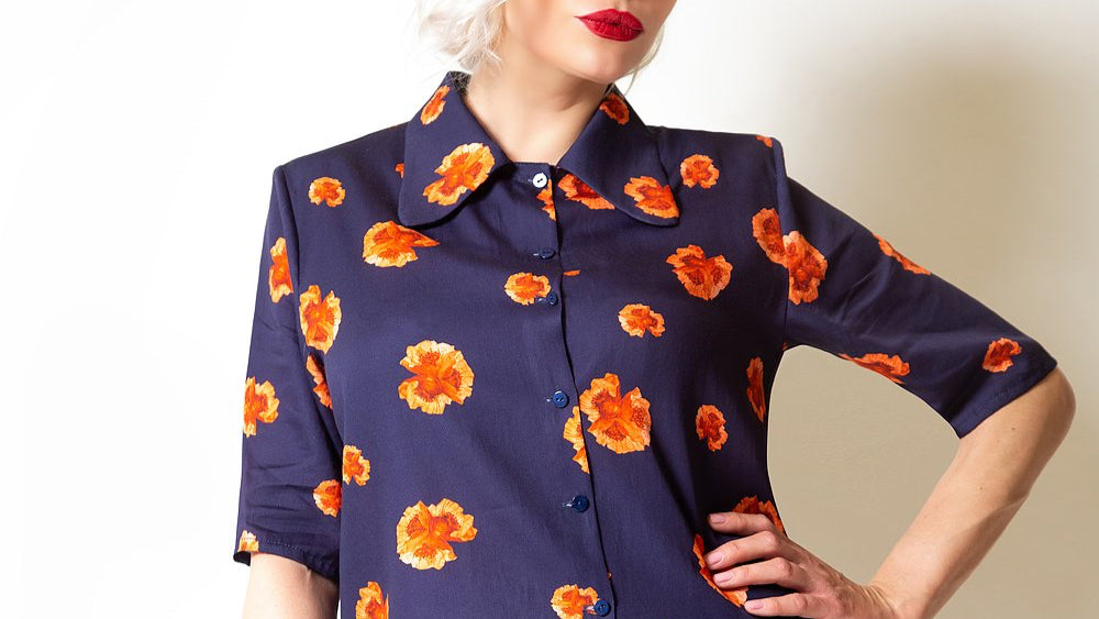 Navy Floral Prints Blouse - Moda de la Maria