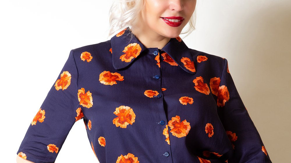Navy Floral Prints Blouse