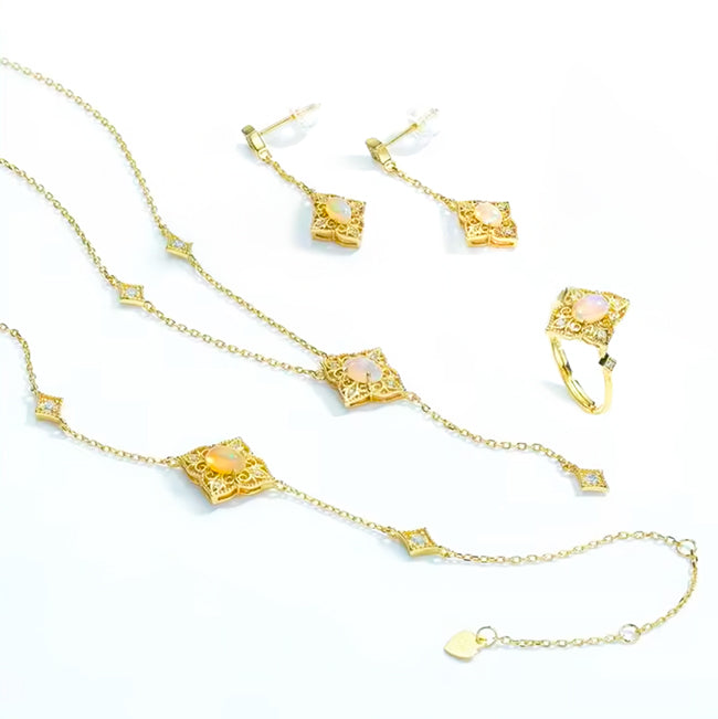 Opal Set 18K Gold Plated 925 Silver Sterling