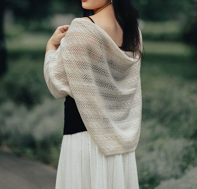 Luxury 100% Cashmere Cable-Knit Scarf Cape