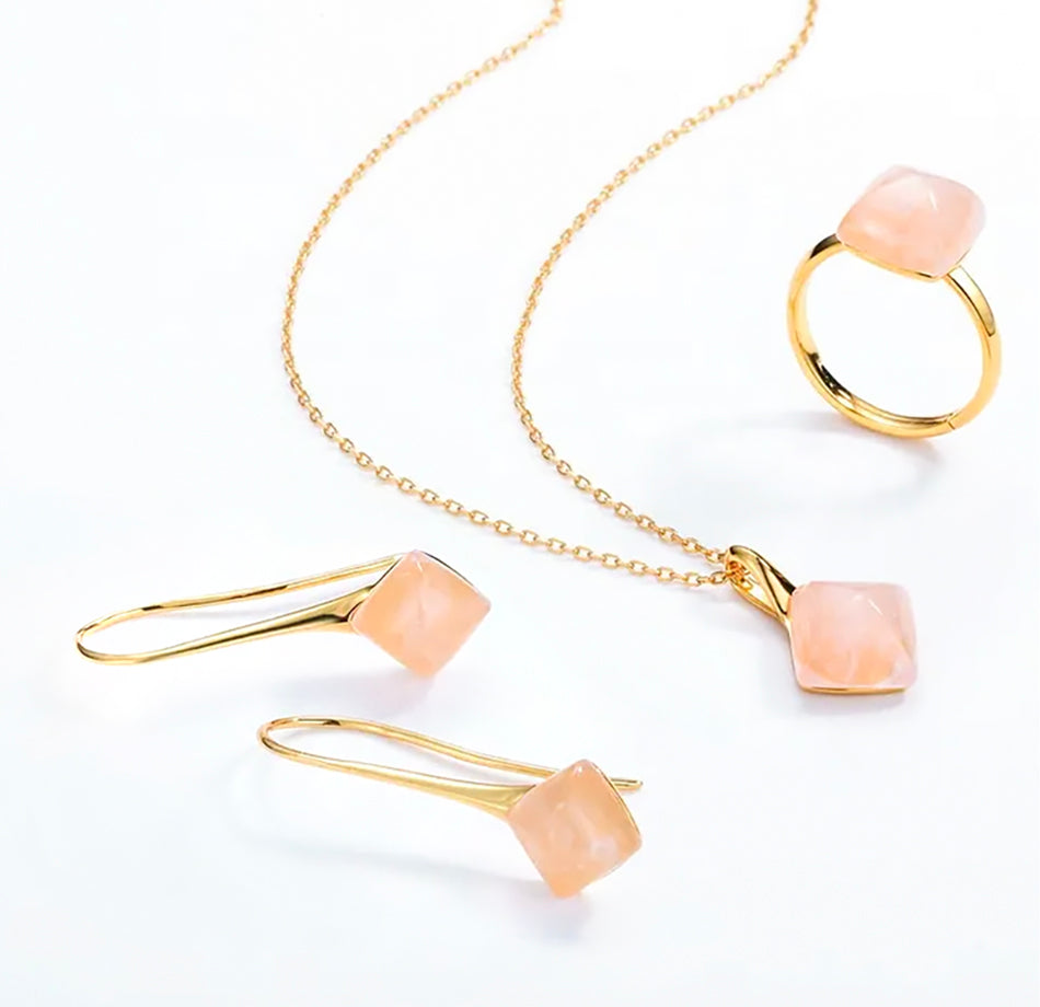 Rose Quartz Necklace – 925 Sterling Silver, Gold Plated