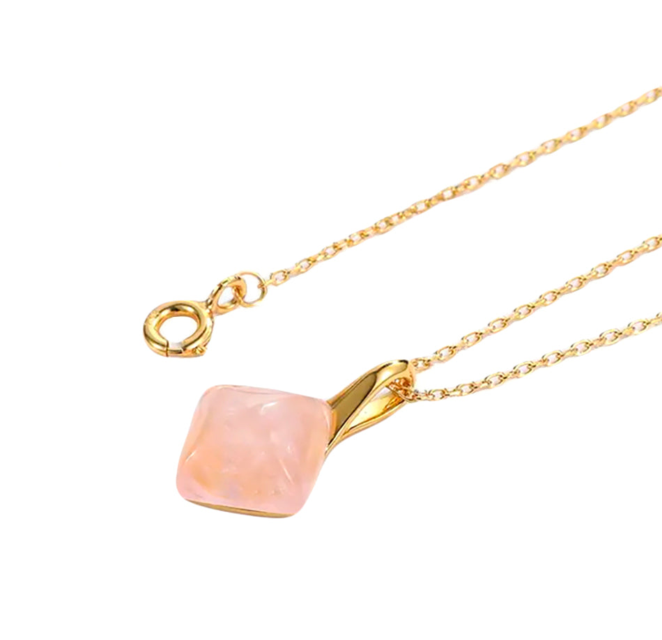 Rose Quartz Necklace – 925 Sterling Silver, Gold Plated