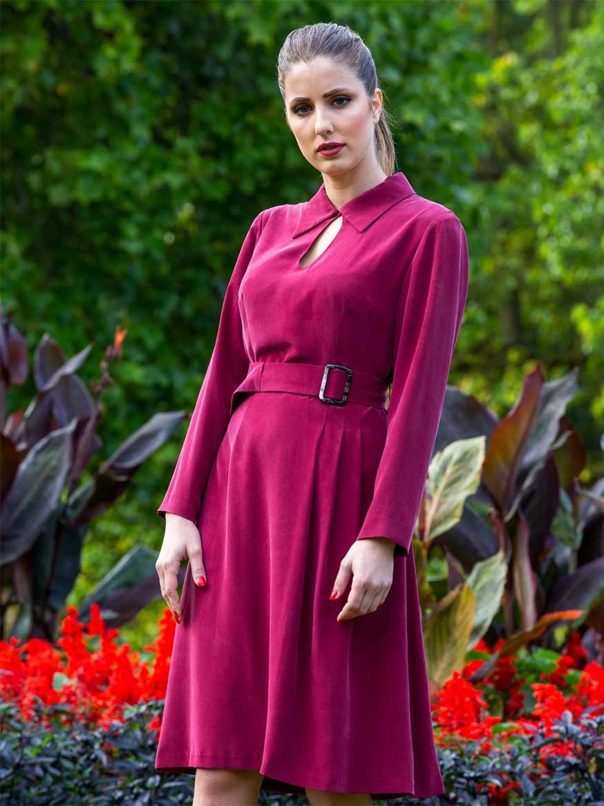 Belted Silk Red Dress