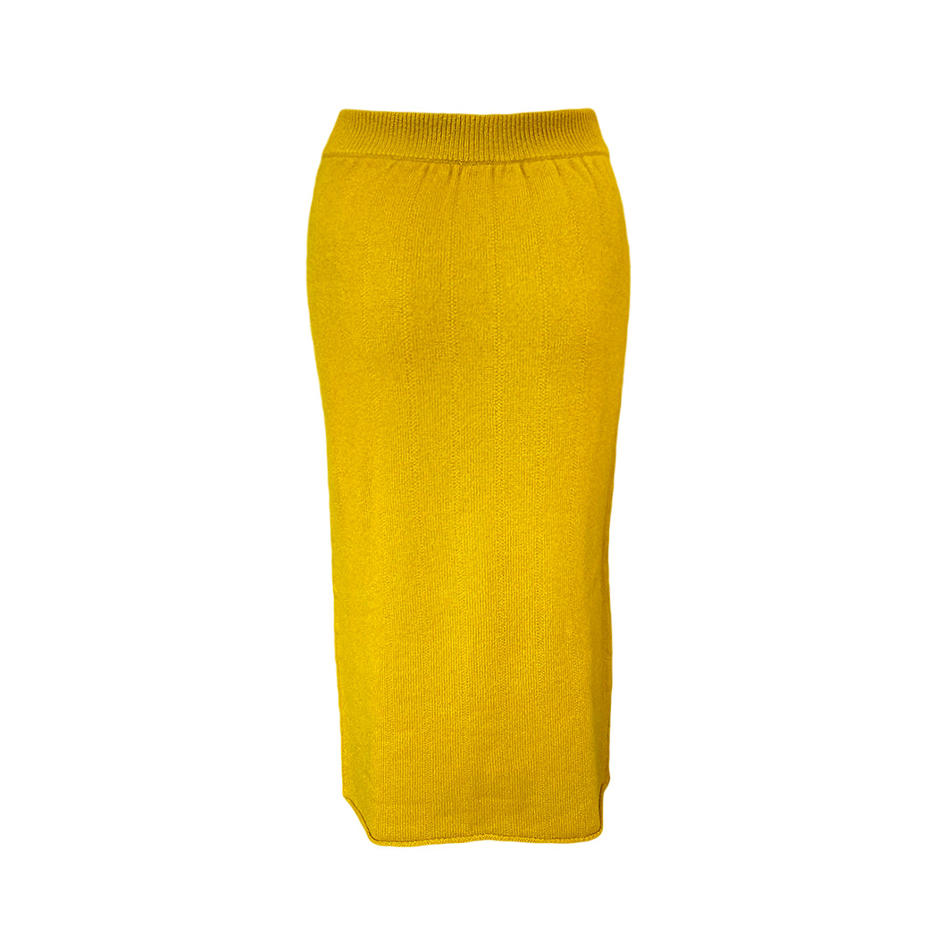 Luxury Mustard Yellow & Blue Cashmere Skirt Suit – Elegant Two-Piece