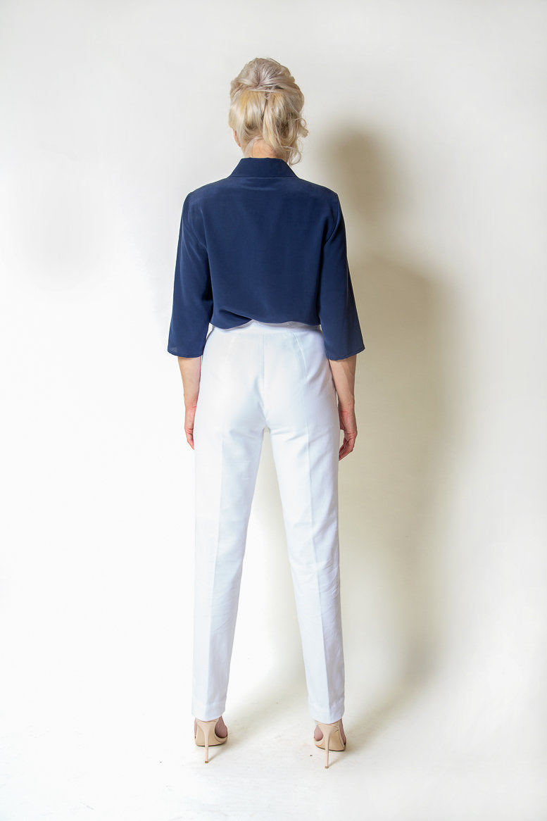 White Cotton Tweed  Trousers