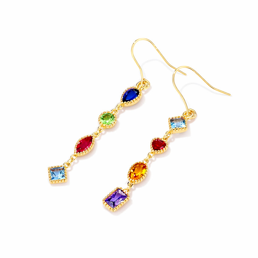 Handcrafted long drop earrings with colourful gemstones set in gold vermeil on sterling silver, designed for timeless elegance and everyday luxury