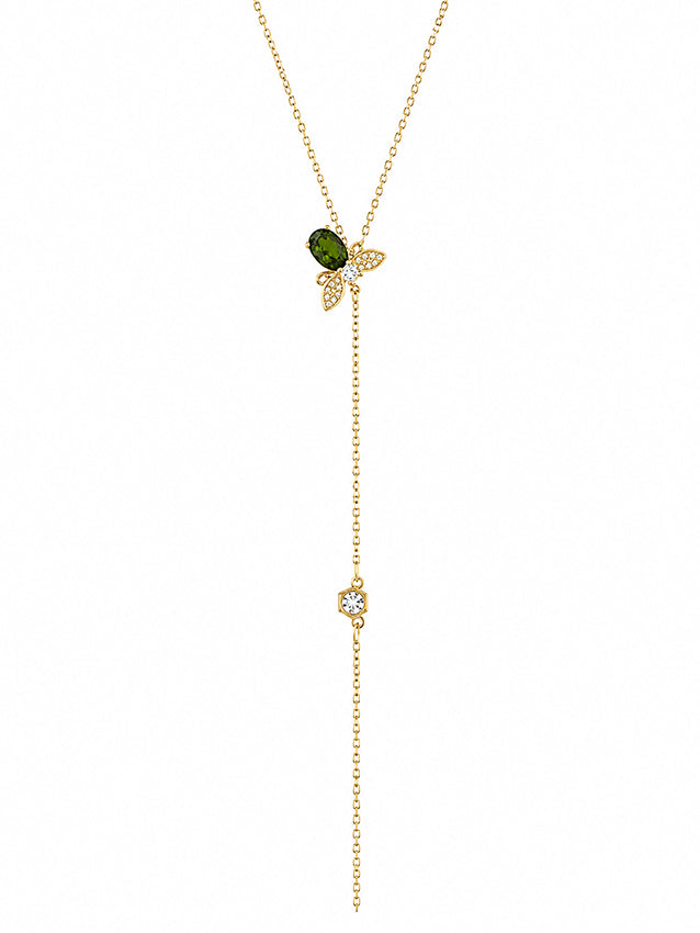 Premium Hallmarked 925 Sterling Silver Bee Necklace with Natural Green Diopside gemstone, zirconia details and 18ct Gold Vermeil finish.