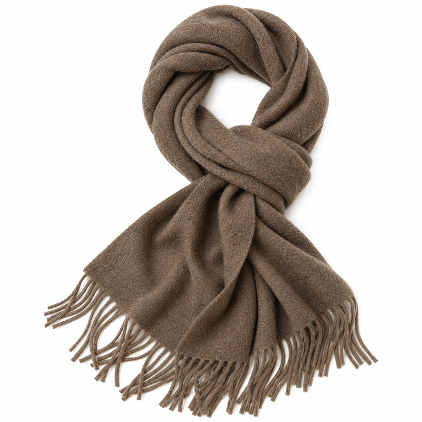 Moda de la Maria 100% cashmere scarf in brown taupe with fringed edges