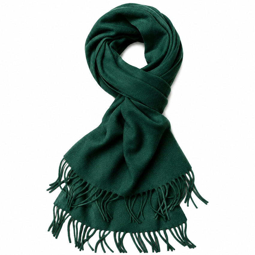 Moda de la Maria 100% cashmere scarf in deep jungle green with fringed edges