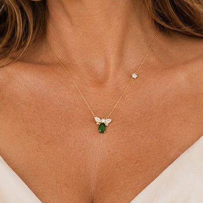 Luxury British designer Green Diopside Bee Necklace by Moda de la Maria, handcrafted in Hallmarked 925 Sterling Silver with 18ct Gold Vermeil.
