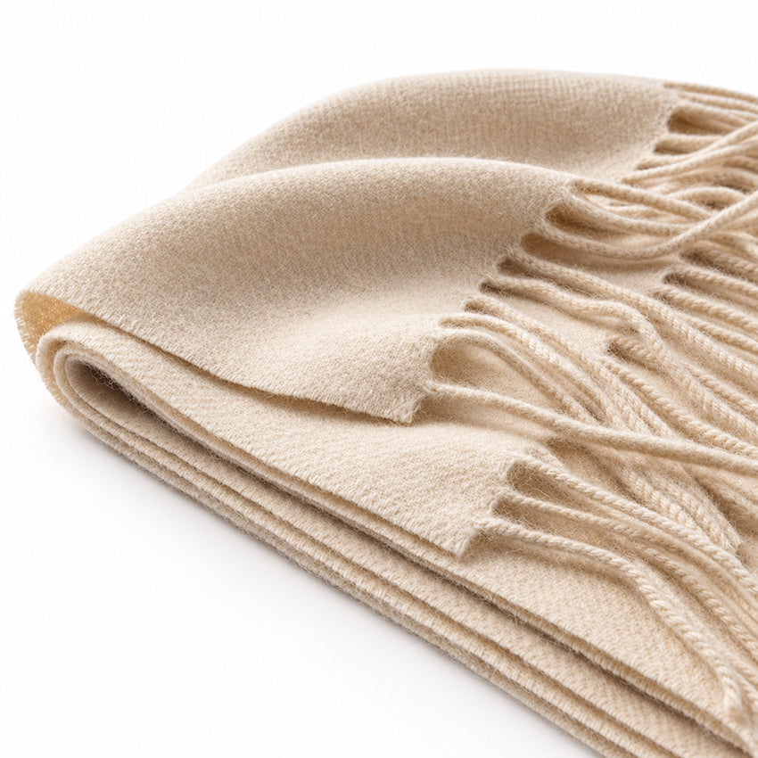 Moda de la Maria lightweight 100% pure cashmere shawl in cream with delicate fringed edges
