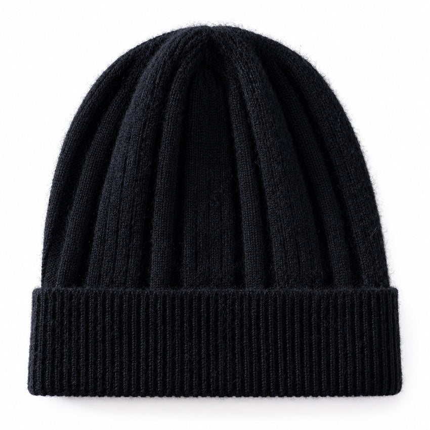 Black 100% pure cashmere ribbed beanie by Moda de la Maria