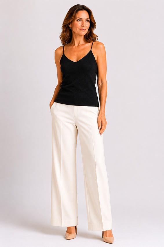 Luxury organic cashmere camisole in black, handcrafted women's knitwear by Moda de la Maria
