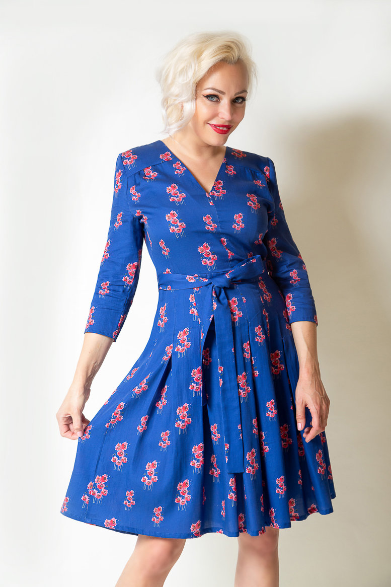 Blue Cotton Printed Dress