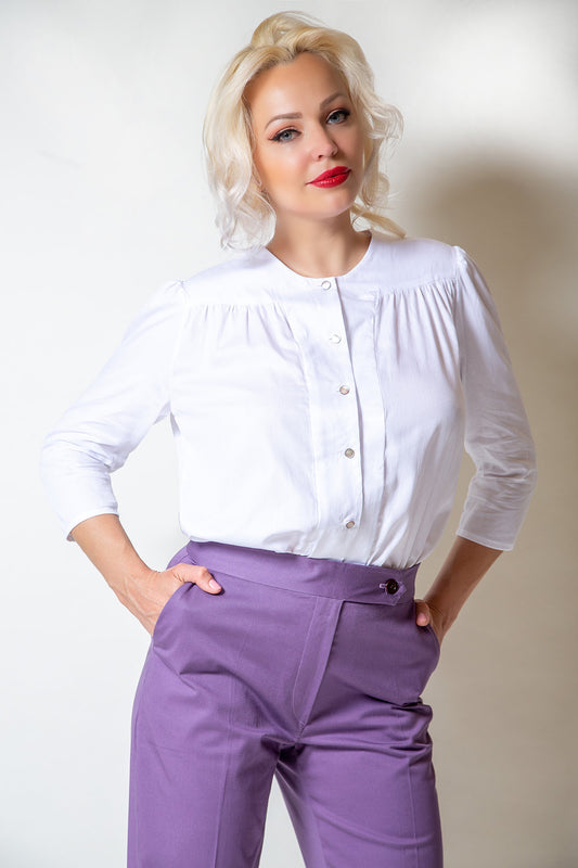 White & Coral Cotton Blouse