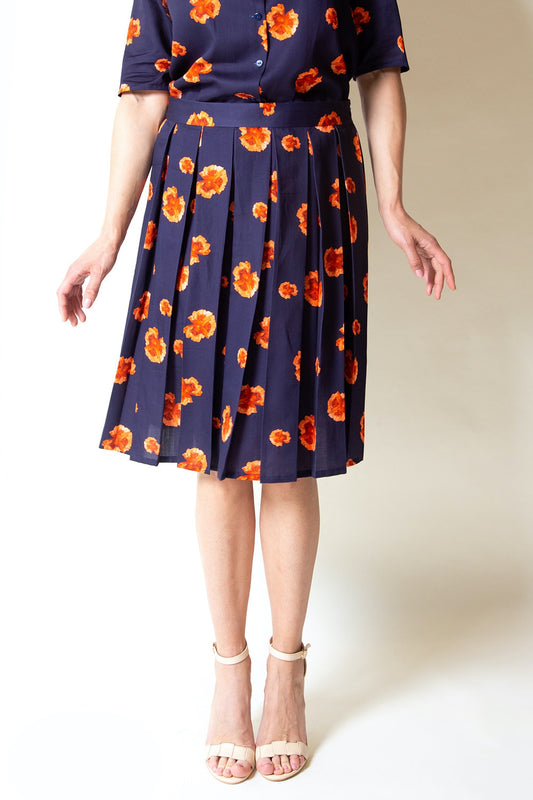 Navy & Blue Pleated Skirt
