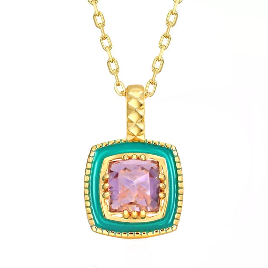 Enamel Amethyst Gold Necklace