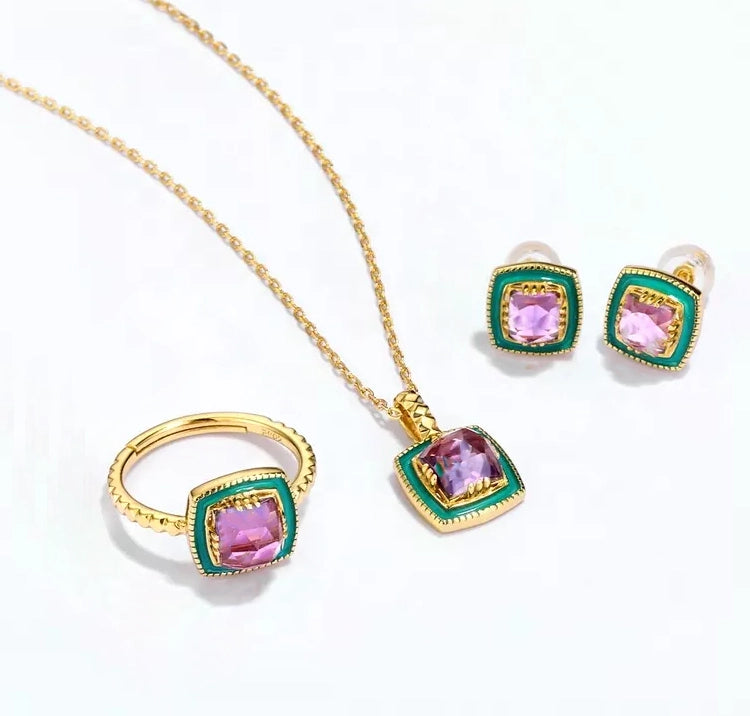 Enamel Amethyst Gold Earrings