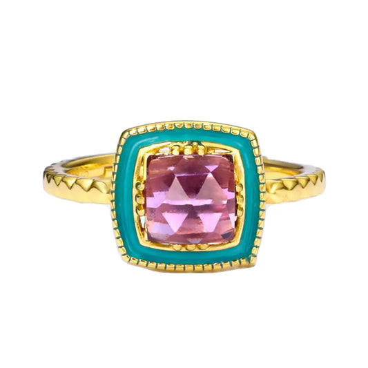 Enamel Amethyst Gold Ring